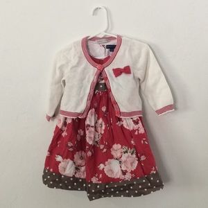 Floral Rose with Brown Polka Dot Sash Dress